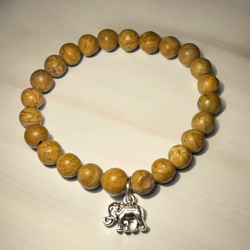 Camel Jasper Bracelet with Elephant Charm